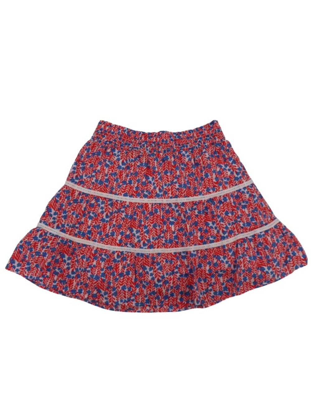 J Crew Women Small Red White Blue Floral Flower Stretch Skirt Lined USA American
